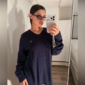 Lacoste Navy Cable-Knit V-Neck Sweater Pullover